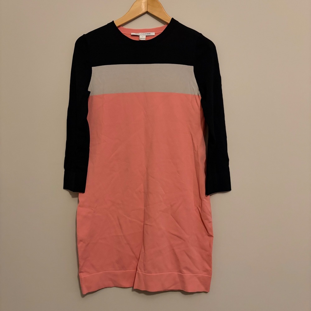 Diane von Furstenberg DVF Colorblock Knit Shift Dress Black Pink Grey Size P